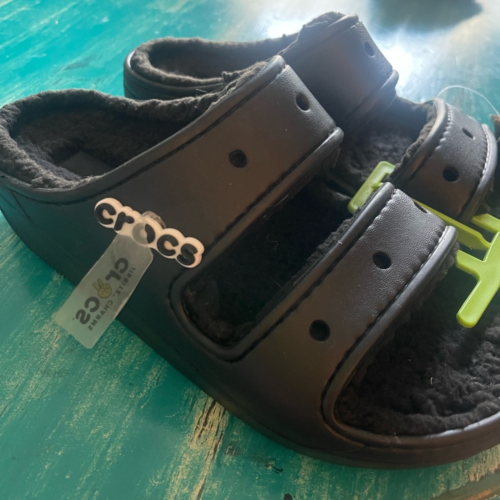 CROCS Black Sandals with Sherpa Lining